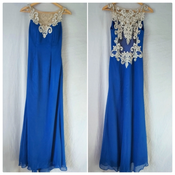 Vintage Royal Blue Embelled Gown by LARA - Picture 1 of 8